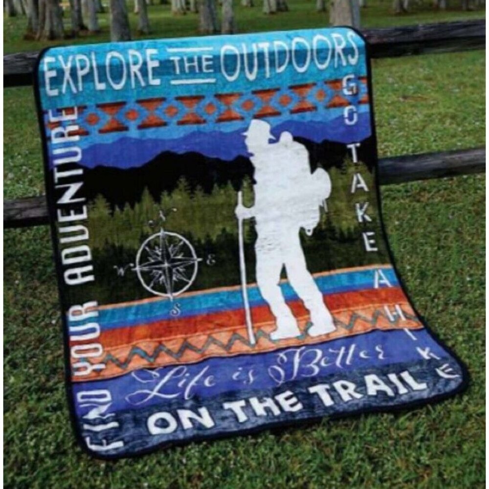 New Hiking Hiker Thick Plush Throw Gift Blanket Outdoors Explore Mountain Trail